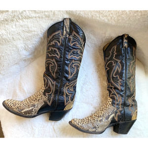 LARRY MAHAN Vintage Cowboy Western Women's Boots 9B Python Skin Triad Cut